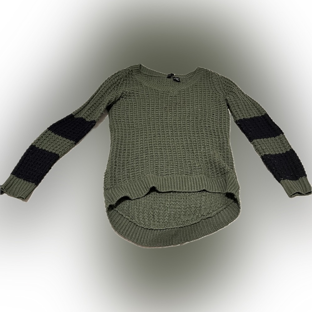 Olive green SWEATER with strips of black on sleeve!!